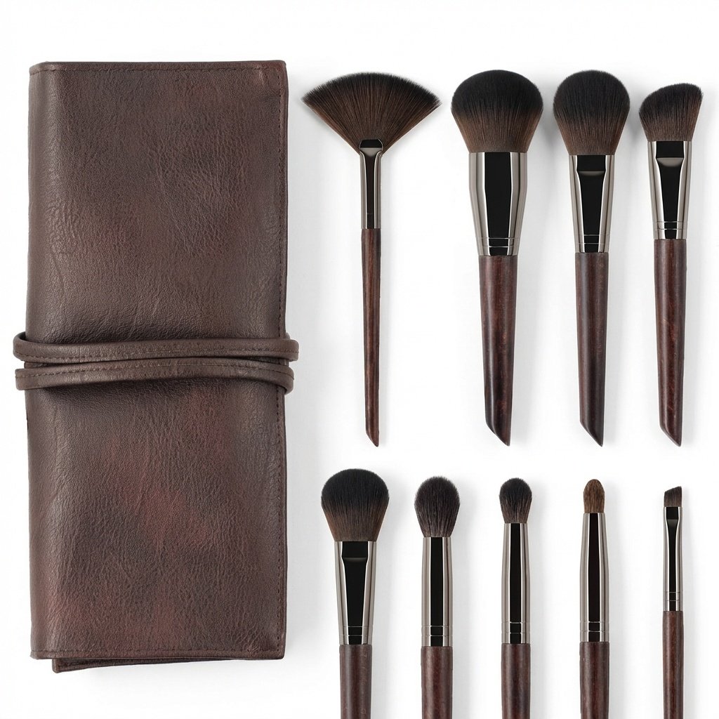 Walnut Cosmetic Brush Set